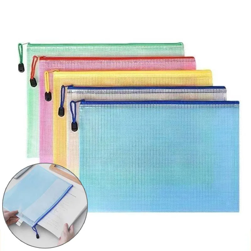 

5pcs A4/A5 Document Folder Grid Zipper Bags Office Educational Supplies Waterproof Document File Stationery Storage Bag TMZ