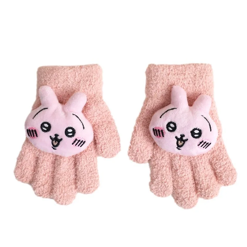 Kawaii Chikawas Hachiware Usagi Women's Coral Velvet Gloves Cartoon Adult/children Winter Thickened Cycling Five Finger Gloves