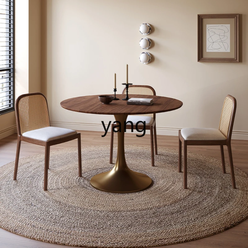 

L'm'm Household Small Apartment round Dining Tables and Chairs Set Walnut Color Conference Table