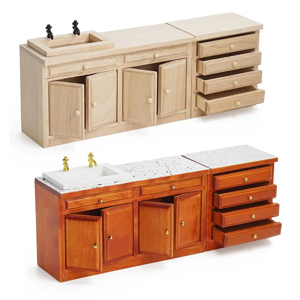 

1:12 Scale Dollhouse Miniature Cupboard Wood Dollhouse Accessories Mini Furniture Scene Model Mini Drawer Cabinet Doll House
