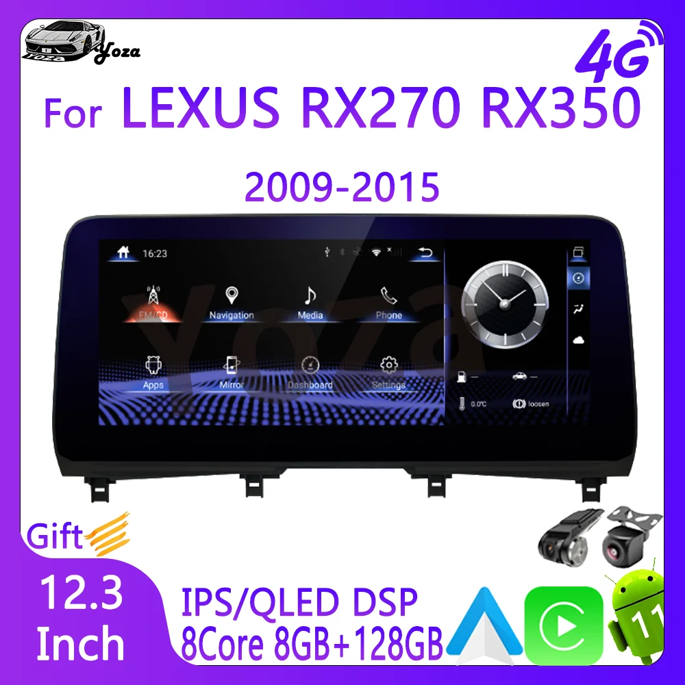 

Автомобильный радиоприемник Yoza Carplay для Lexus RX270 RX350 2009-2015 Android11, сенсорный экран, мультимедийный плеер, навигация, стандартный Wi-Fi, подарочные инструменты