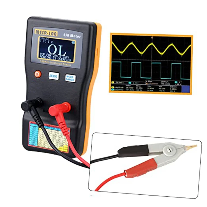 MESR-100 Capacitor Tester,0.001-100.0R with Test Clip Auto Ranging in Circuit LCR Meter for Measuring Capacitance