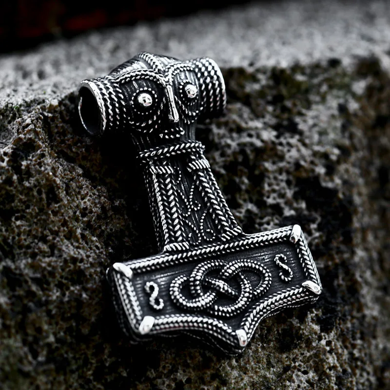 BEIER 2023 New Design 316L Stainless Steel Viking Amulet Nordic Mjolnir Thor\'s Hammer Pendant Owl pattern Pendant For Men Retro