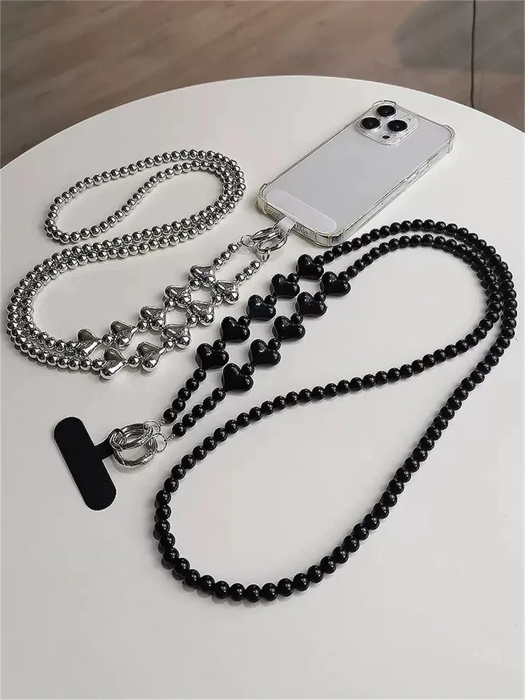 Korea Retro Love Heart Long Mobile Phone Anti-lost Lanyard Halter Chain Outdoor Hanging Chain Phone Case Chain Diagonal Lanyard