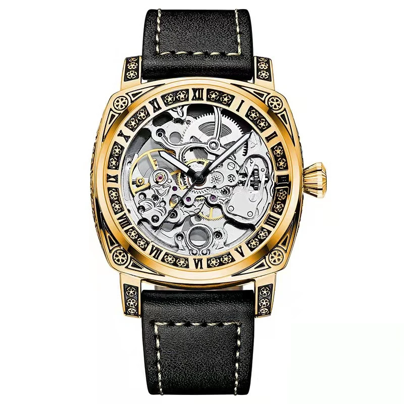 New Dual-Sided Hollow out Automatic Mechanical Vintage Carved Luminous Men's Watch