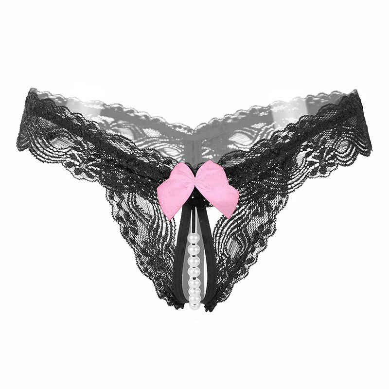 

1PC Women's Thong Lace Underwear Women's Thong Pearl Panties Transparent Triangle Panties