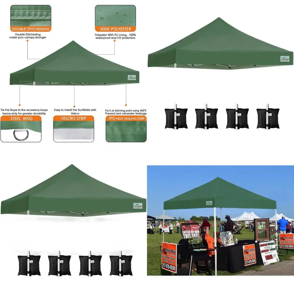 

10x10 Replacement Canopy for Pop-Up Tent, Instant Shelter Cover, 4PC Canopy Weight Bag Set (Army Green)