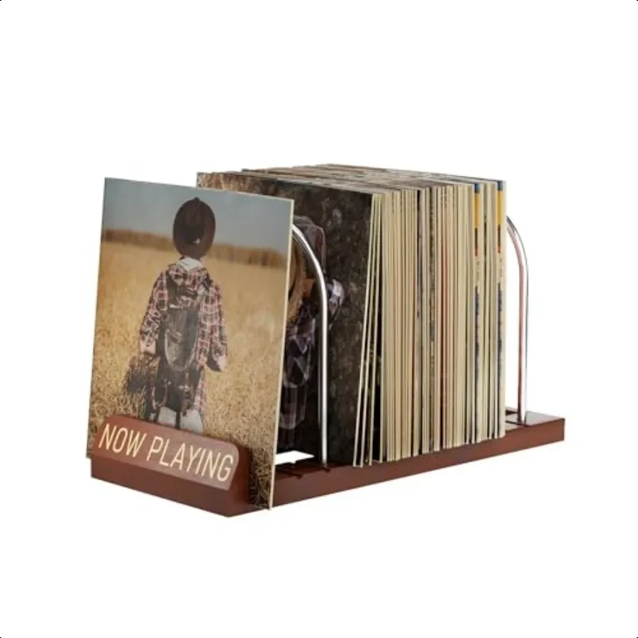

Now Playing Vinyl Record Stand 50 LP Vinyl Record Storage with Nonslip Grooves Wood Now Spinning Vinyl Record Holder for Albums