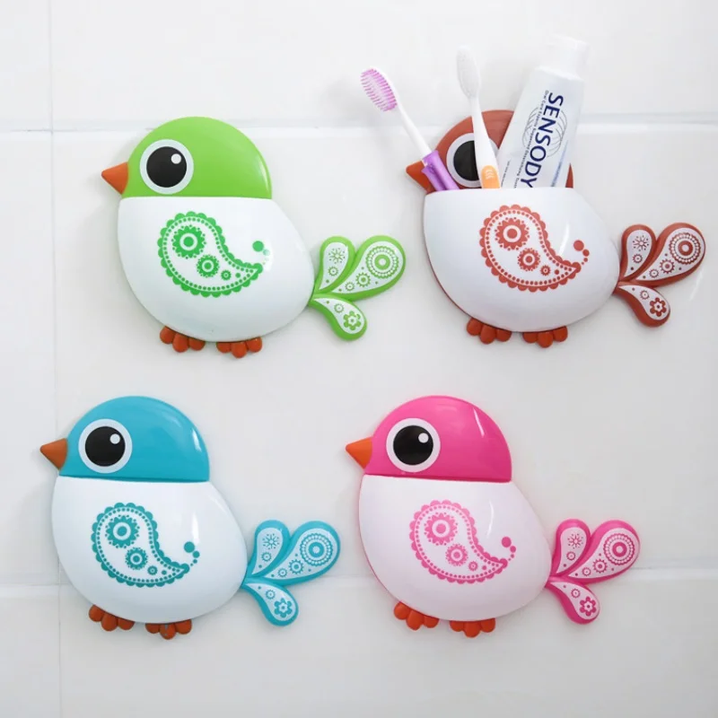 

1 Piece Funny Popular Kid's Favourite Cartoon Bird Pattern Suction Cup Tooth Brush Holder Bathroom Accessories for Toothbrush