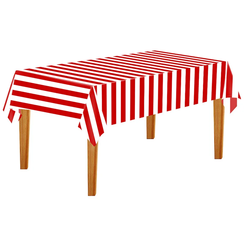 Family Party Circus Christmas Red and White Striped Tablecloth Holiday Party Table Setting Props National Day Decoration