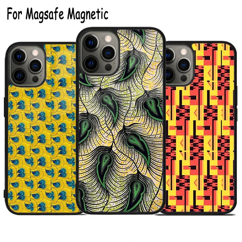 

African Print Fabric Wireless Charge Magsafe Phone Case For iPhone 15 16 14 13 11 12 Pro Max Plus Magnetic Bumper Cover