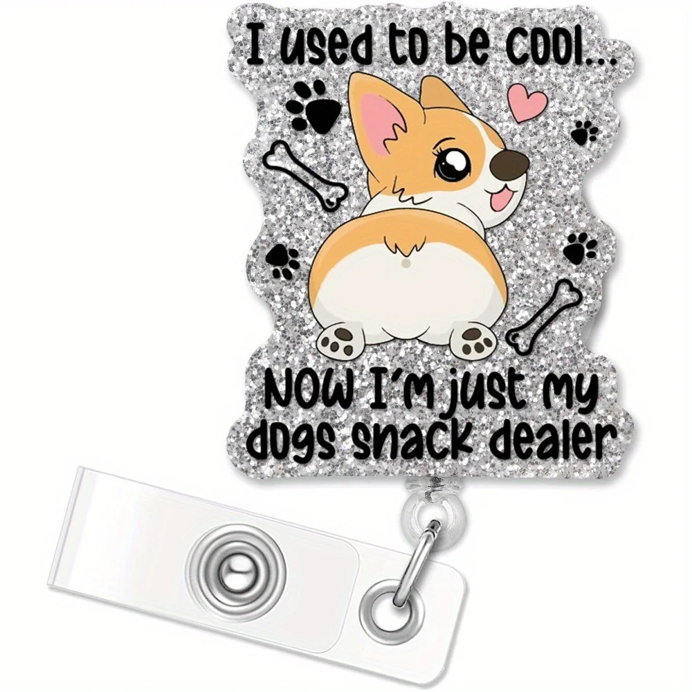 

Retractable silver corgi badge reel. A fun gift for nurses, doctors, and dog lovers.