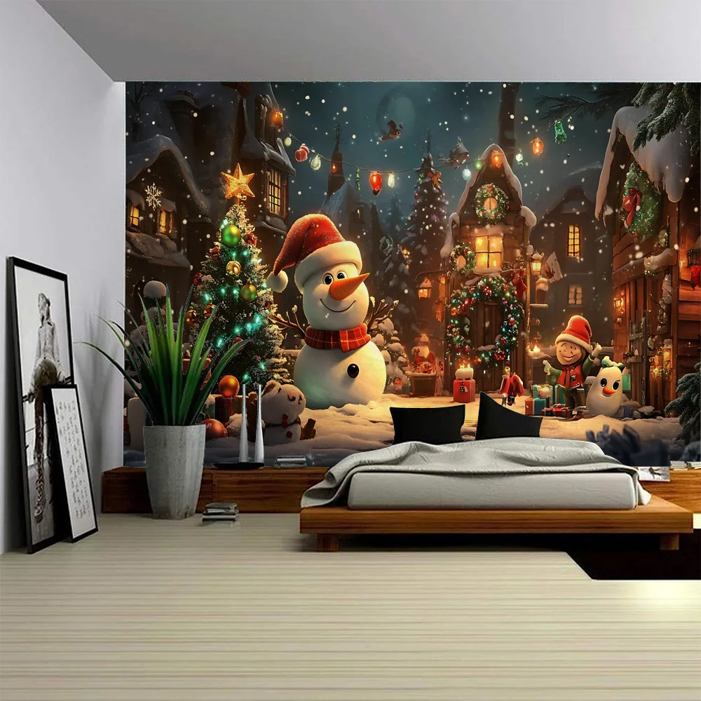 Christmas decoration tapestry wall-mounted Christmas home decoration Christmas snow scene snowman print large size tapestry