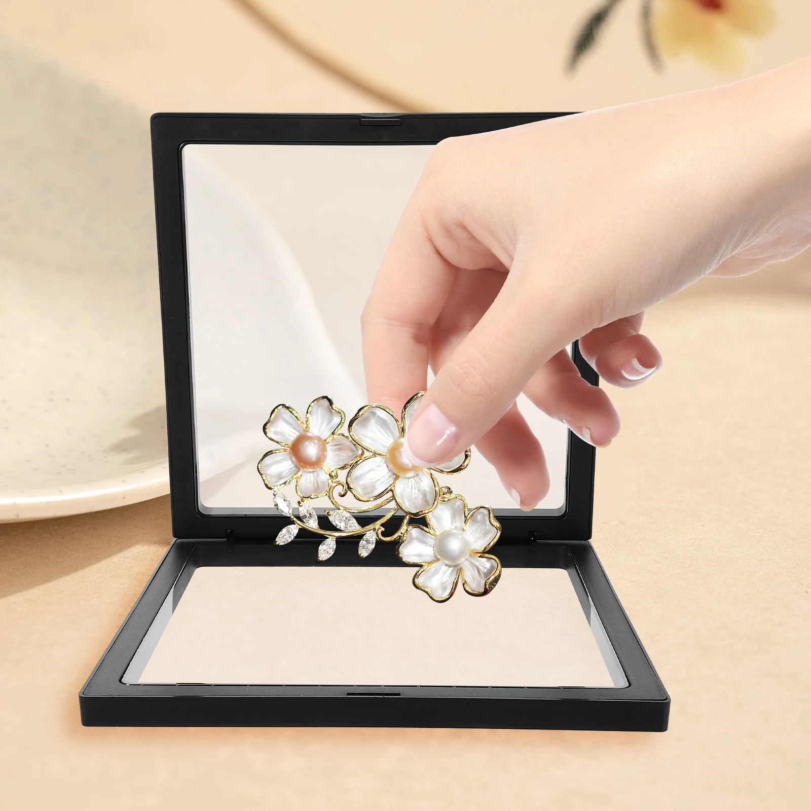 4pcs 3D Suspension Display Stand 18X18CM PE Transparent Floating Frame Jewelry Ring Case Storage Solution