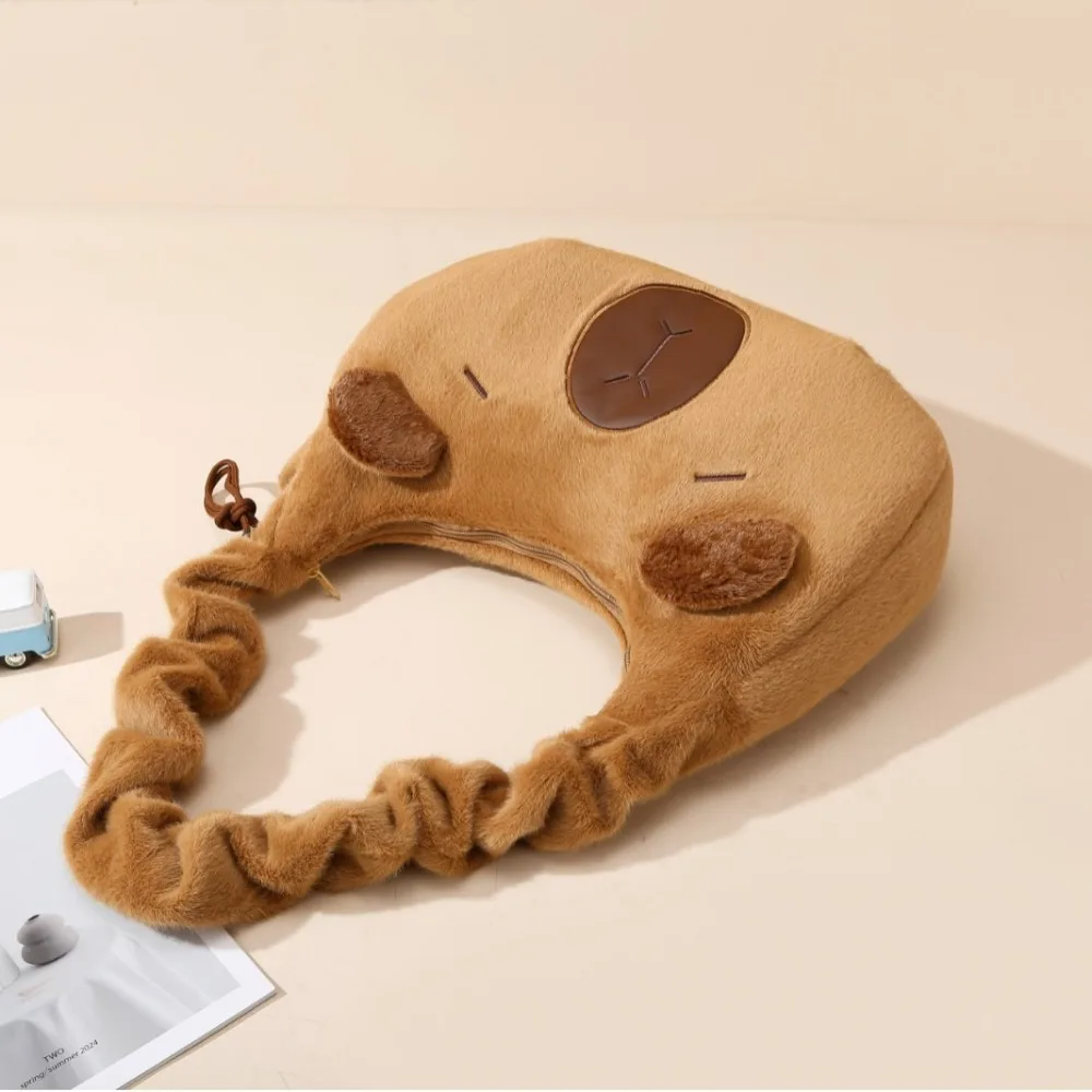 

Fashion Adjustable Drawstring Capybara Handbag Cute Cartoon Plush Doll Shoulder Bag Large Capacity Crossbody Bag Women Girls