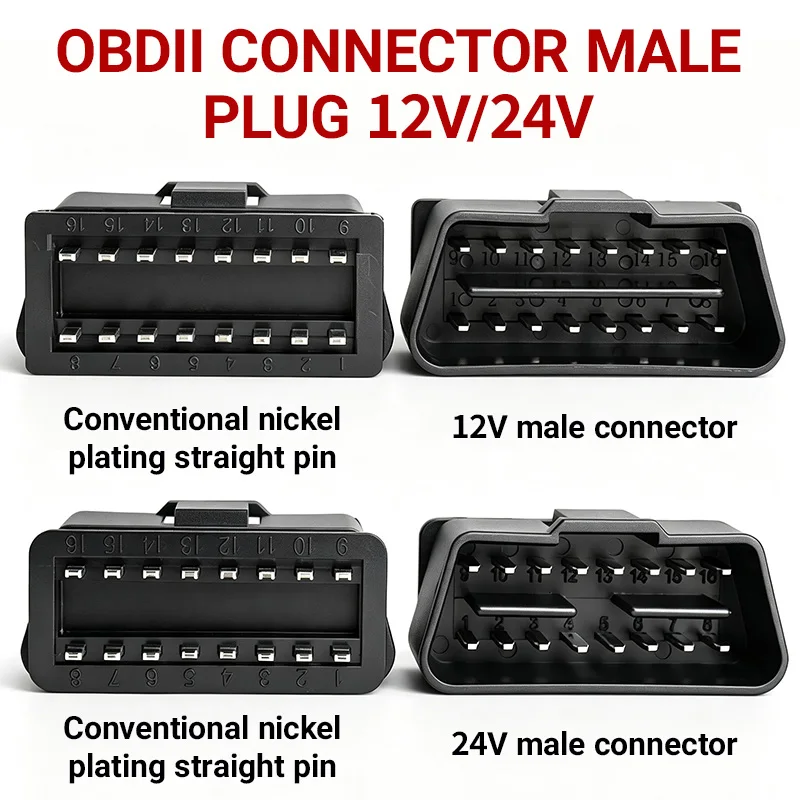 OBD2 16Pin Male/Female Connector J1962 12/24V Gold Plated Pins OBD II Plug Socket DIY Car Diagnostic  Repair Harness Accessories