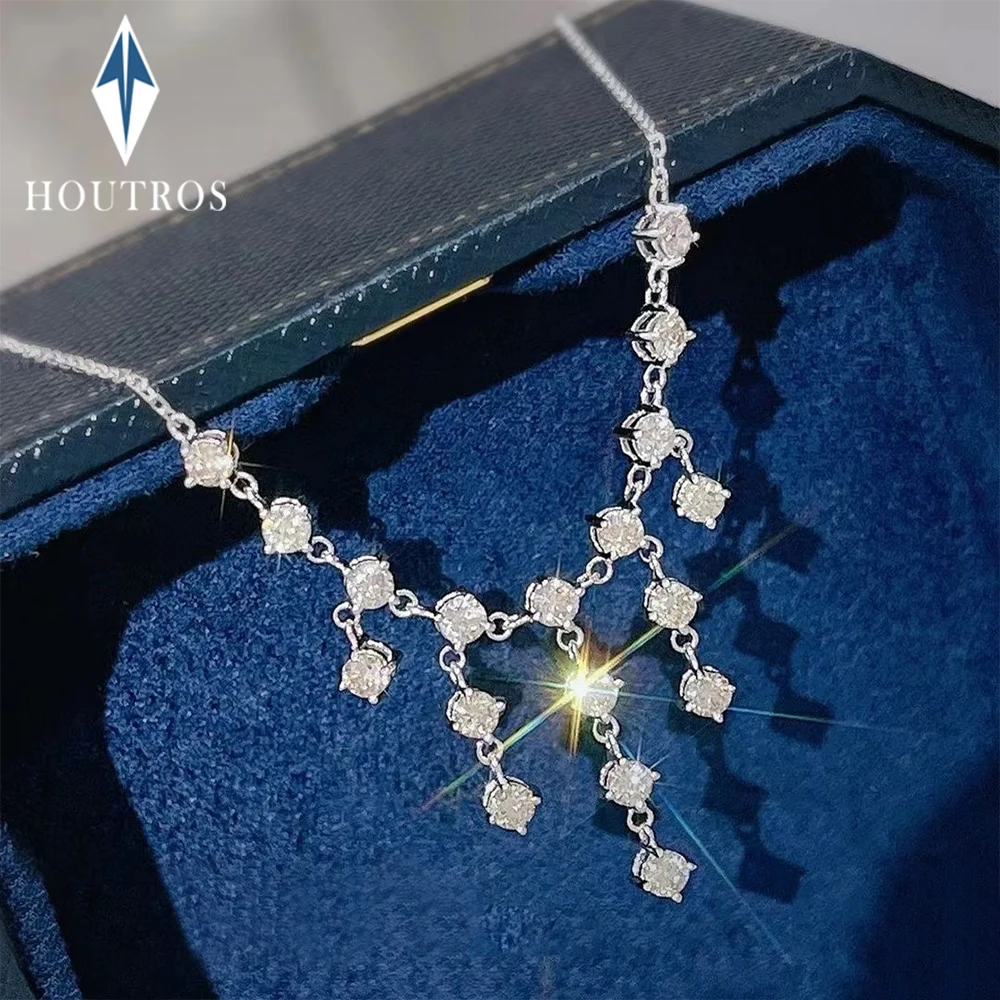 

1.8cttw Waterfall Moissanite Pendant Necklace for Women 925 Sterling Silver 3mm Colorful Diamond Tassel Pendant Chain Jewelry