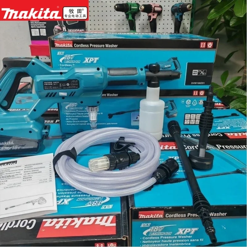Makita 18V Akku Dhw180, 18V Lithium-Akku Kabellose Hochdruck-Waschpistole Tragbarer Akku-betriebener Wasser-Sprüher für Auto, Außenbereich und Haushaltsreinigung