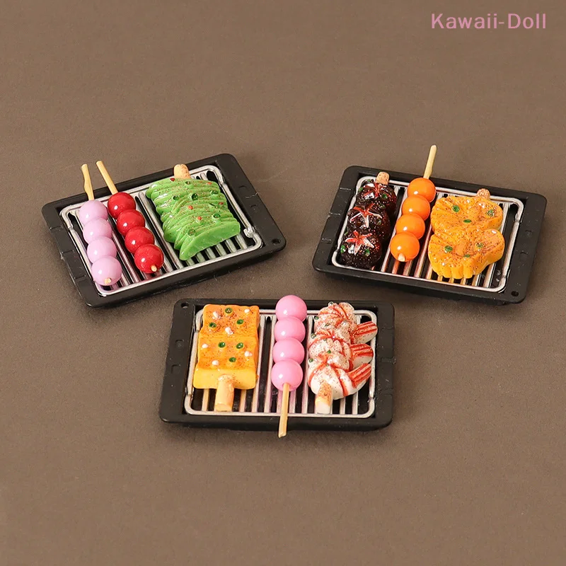 1 مجموعة مصغرة الشواء أسياخ مشوية ث/صينية الغذاء نموذج 1:12 دمية ديكور مطبخ لعبة بيت الدمية الملحقات