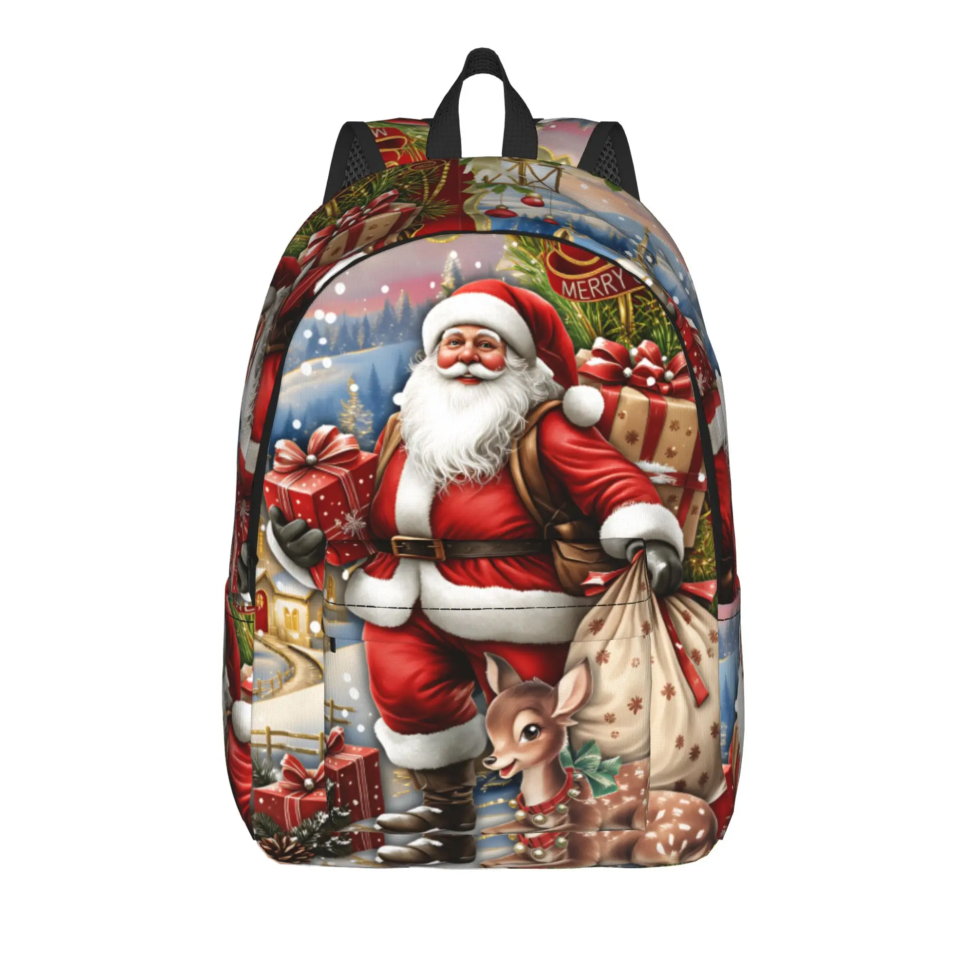Christmas Santa Snowman Backpack  University Backpacks Boy Streetwear High School Bags Colorful Breathable Rucksack