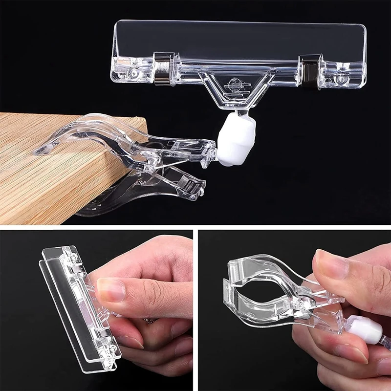 30 Pcs Label Holders Sign Clip, Plastic Clear Rotatable Sign Clips, Merchandise Sign Display Clip, Price Tag Clamp Durable