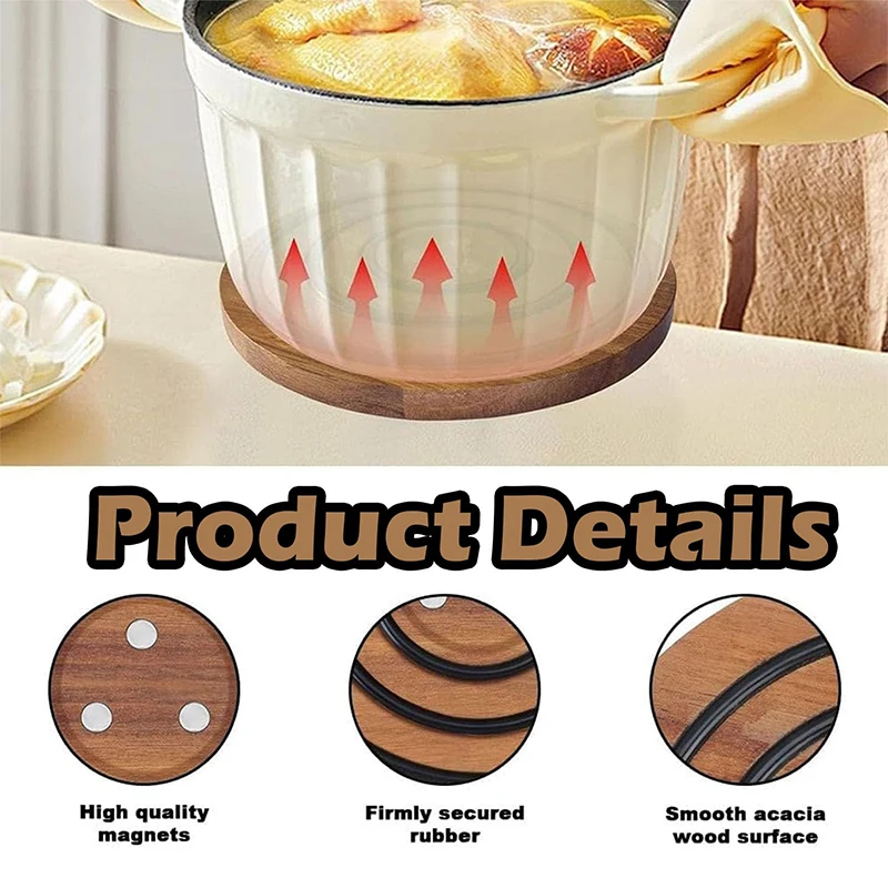 Magnetic Pot Trivet/Coaster/Holder Magic Trivet Wood, Trivets for Hot Pots Pans Wooden Hot Dishes, Non Slip Pot Holder Stand Pad