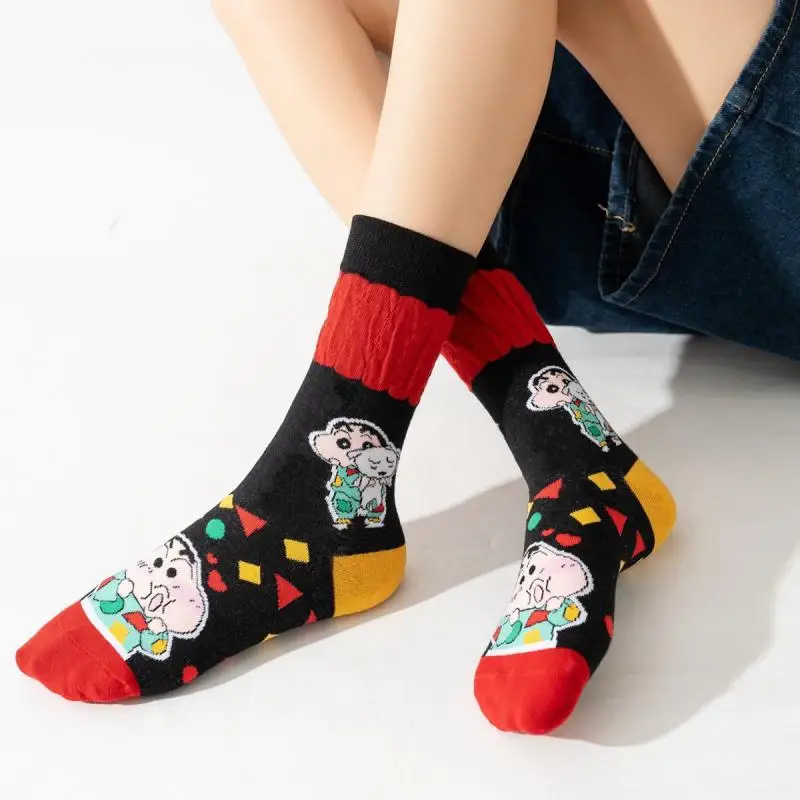 Crayon Shin-chan Mid Length Cotton Socks Spring and Autumn Cartoon Cute Long Tube Pure Cotton Socks for Children and Students