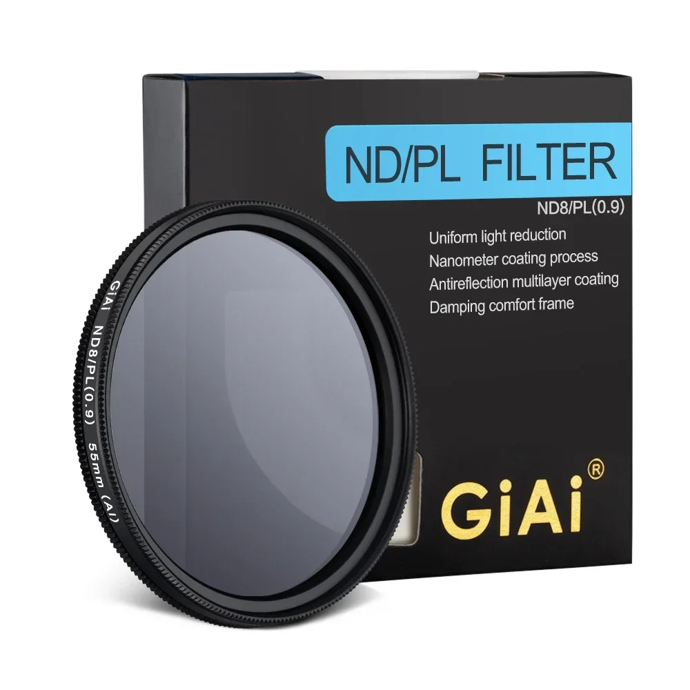 GiAi 55mm smooth Polarized lens ND8 and CPL 2in1 camera circular Polarizer nd filter for dslr