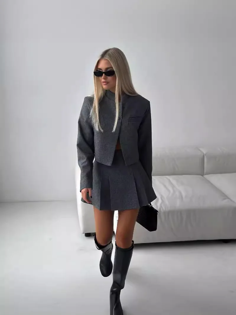 2024 Elegant Long Sleeve Fashion Slim White Office 2 Piece Set Women Outfit Shirt With High Waist Mini Skirts Set Female