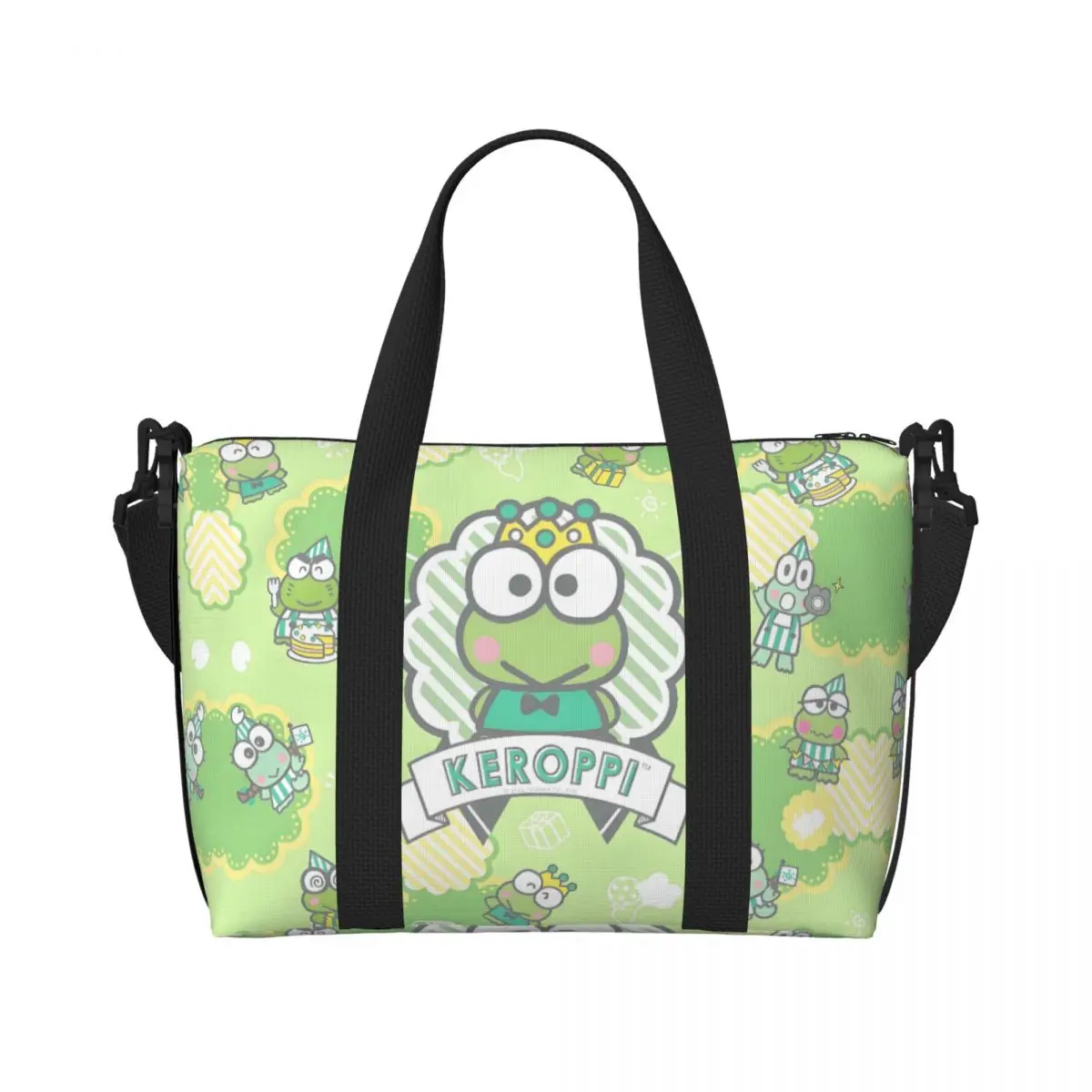 

Custom Anime Keroppi Groceries Shopping Tote Bag Women Big Capacity Cartoon Frog Kawaii Beach Gym Travel Bags