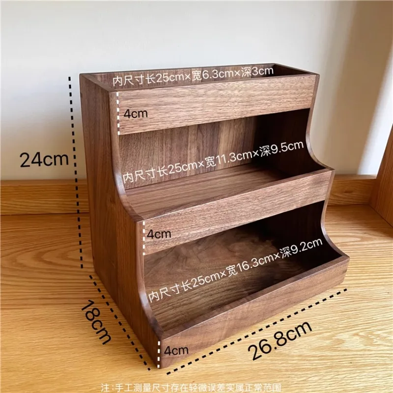 Black Walnut Wood 3-Tier Storage Shelf Coffee Tea Desktop Organizer Living Room Display Rack Kitchen Countertop Cup Holder