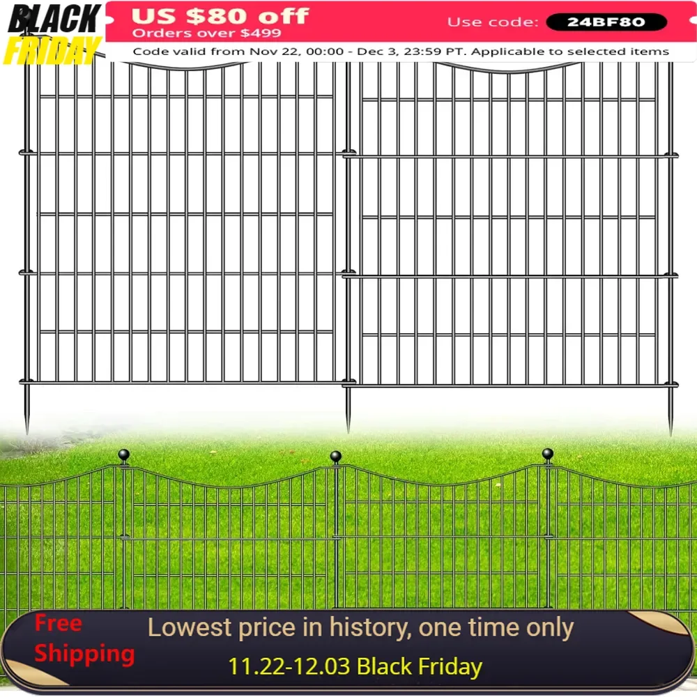 10 Panels No Dig Dog Fence Outdoor for Yard, 32 in(H) X 23.6 ft(L) Decorative Garden Fence Animal Barrier for Dogs,