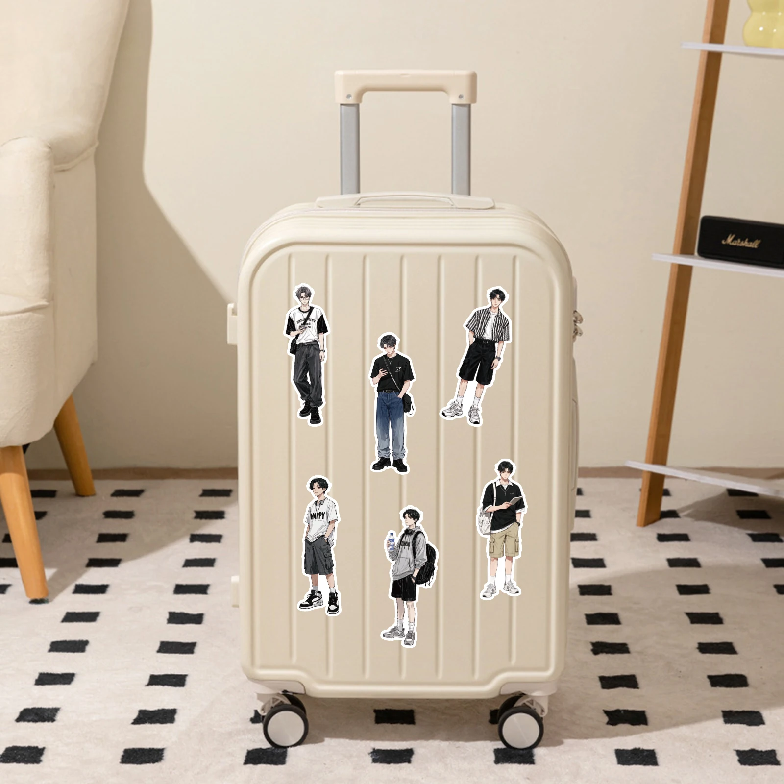 20pcs of Trendy and Exquisite Boy Character Pattern PET Stickers for Laptop Luggage Phone Cases Album Handmade Luggage Diy Decor