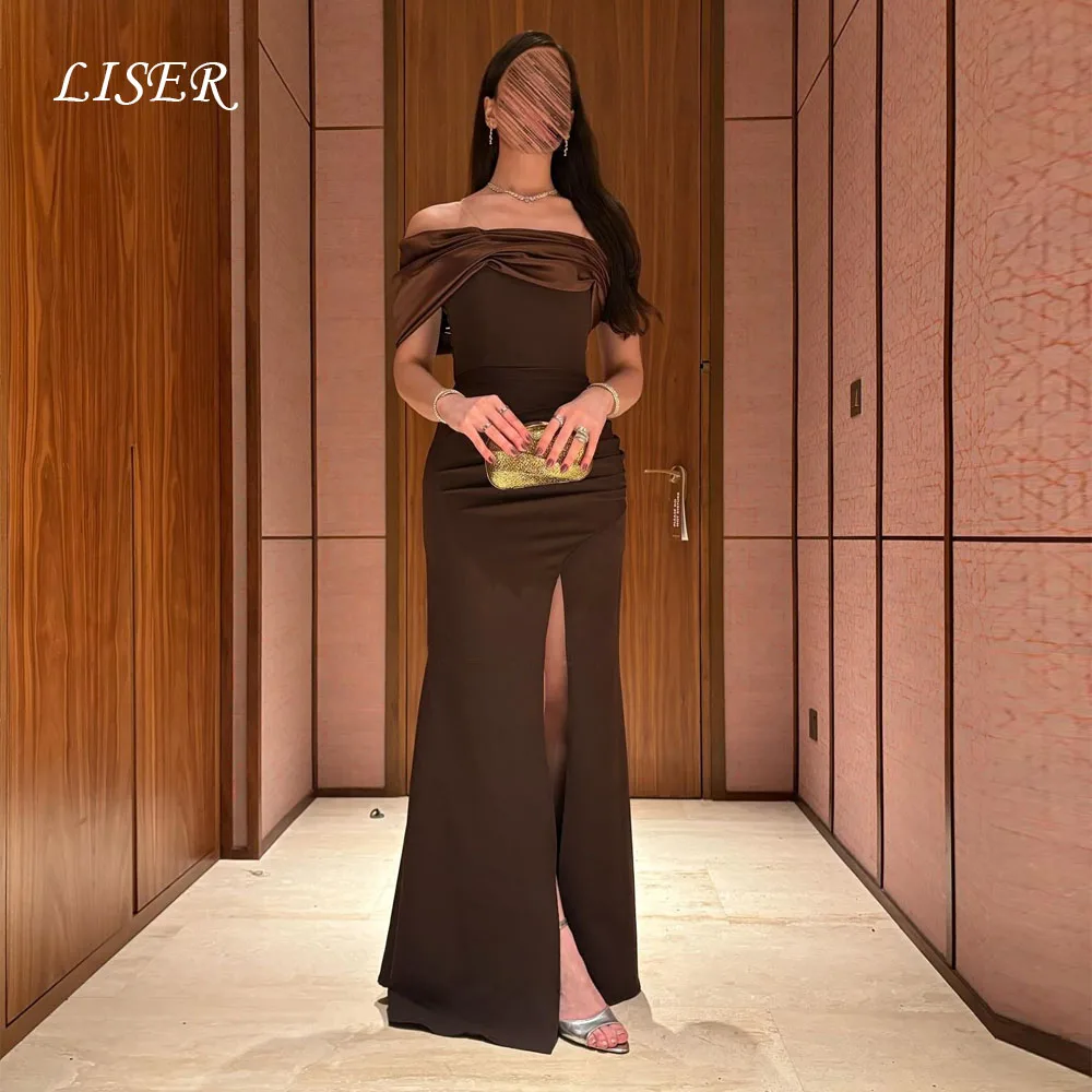 

Liser Brown One Shoulder Evening Dresses High Pork A-Line Customized Zipper Back Silk Satin robe de soirée Prom Party Gown
