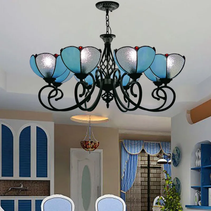 

European simple and elegant colored glass wrought iron creative lamps bar living room home western restaurant chandelier