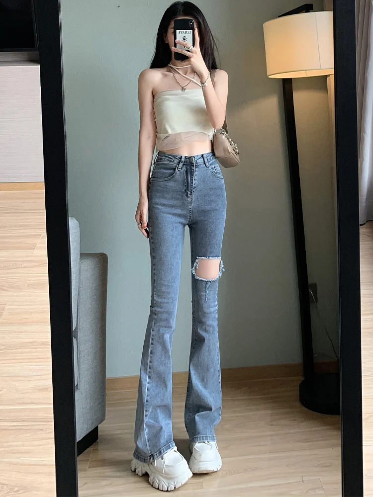 

Slimming High-Waisted Bell Bot Jeans Women's Summer Trendy Cotton Stretch Denim orts High Street Breakup Micro Flared