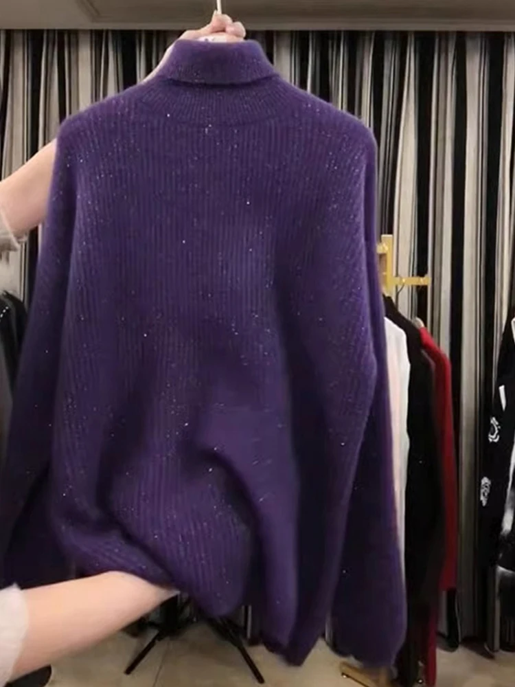 الكورية Sle عالية الياقة كاميرا محبوك قاعدة irt الخريف الشتاء تصميم الثقيلة الترتر العلوي طويل Sve سترة المرأة