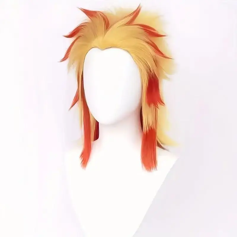 Rengoku Kyoujurou Cosplay Wig Heat Resistant Synthetic Hair Yellow Red Ombre Wigs And Wig Cap For Halloween Role Play Accessory