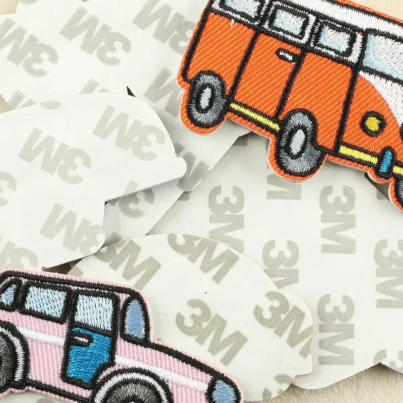 Cartoon Embroidery Patches Bus Truck Bulldozer Badges Self-adhesive Stickers for Clothes Kids Backpacks Hat Washable Accessories