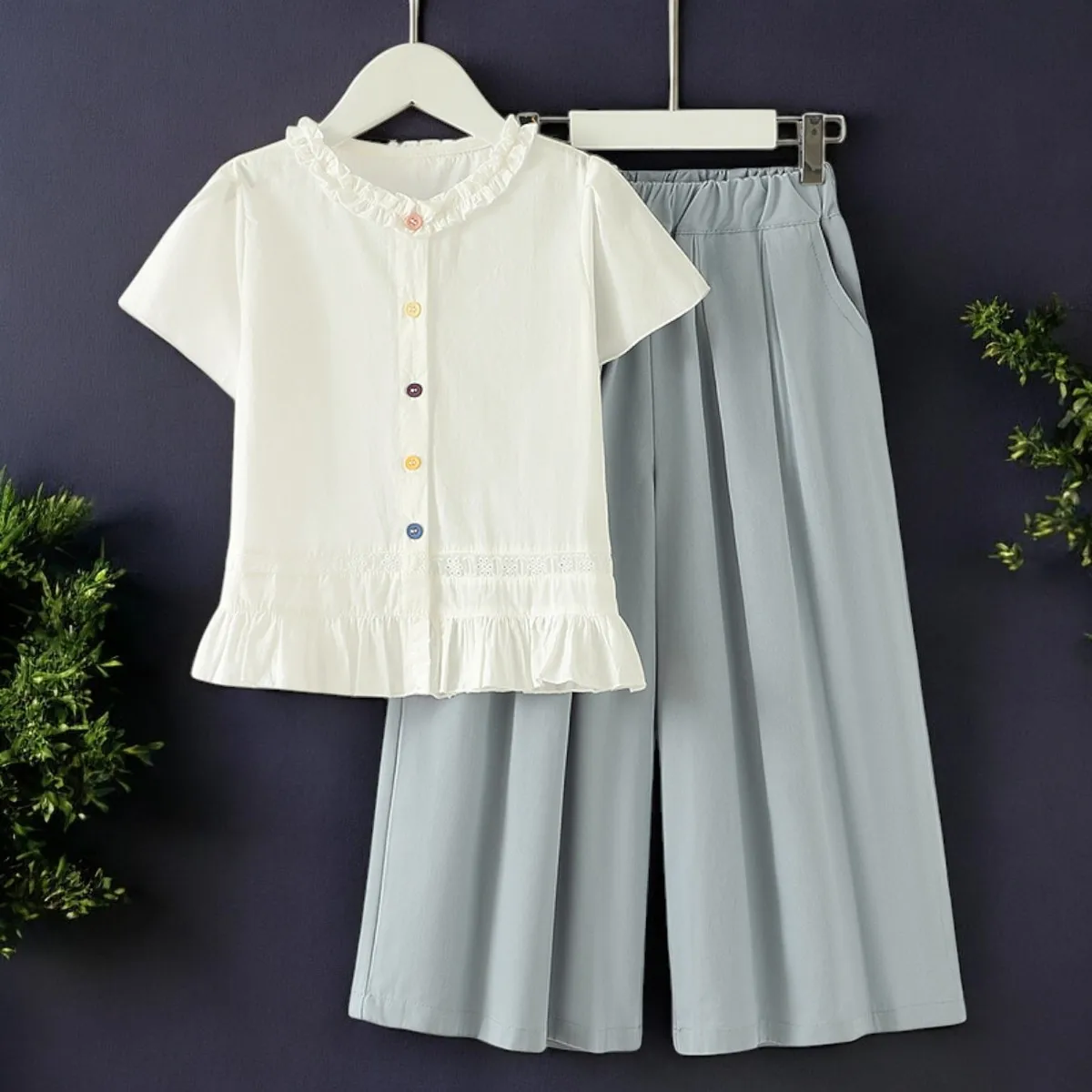 Baby Suit Cotton Shirt & Pants 2pcs Tracksuit School Teenagers Kids Sets Costumes 5-8-9-12 Year Summer Girls Shorts Set Outfits