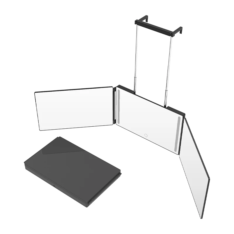 

3-стороннее зеркало для самостоятельной стрижки, зеркало на 360 градусов для стрижки волос со светодиодной подсветкой, дверной дизайн, идеально подходит для ухода за своими руками, макияжа