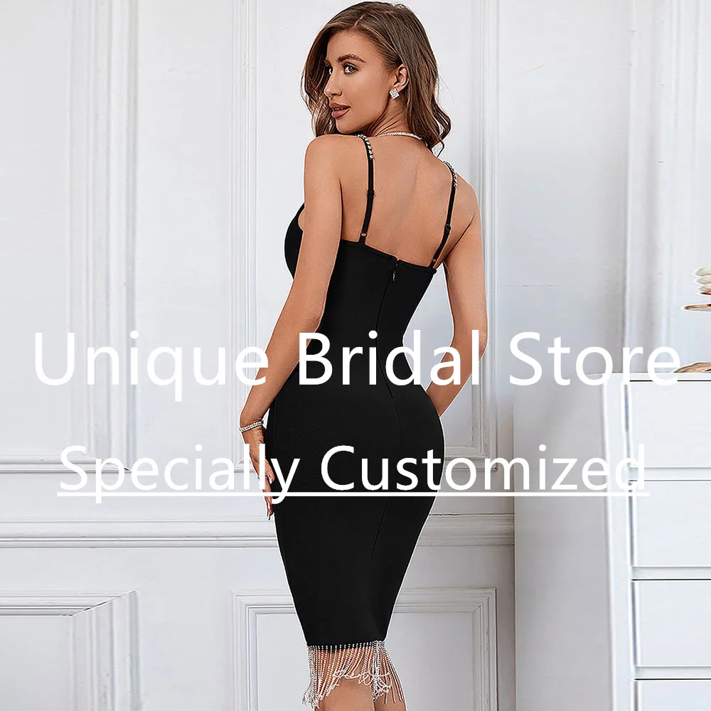 customizedBlack Sexy Cocktail Dress Spaghetti Beading Strap Strapless Backless Back Zipper Jersey Sleeveless Women's Mini Bra Pa