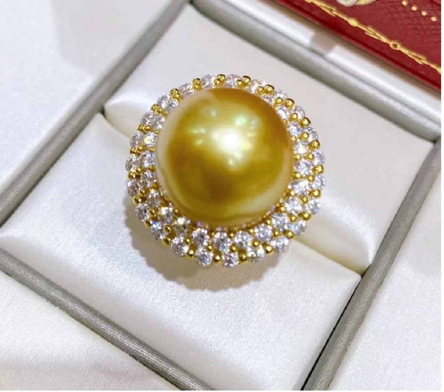 

Customized Jewelry AAAAA+10-11mm authentic natural Nanhai black+white round pearl ring 925s