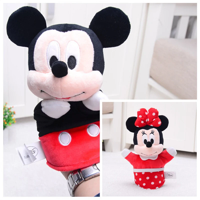 Cute Disney Mickey Minnie Plush Hand Puppet Toys Baby Early Learning Educational Dolls For Kids Teachers Helps