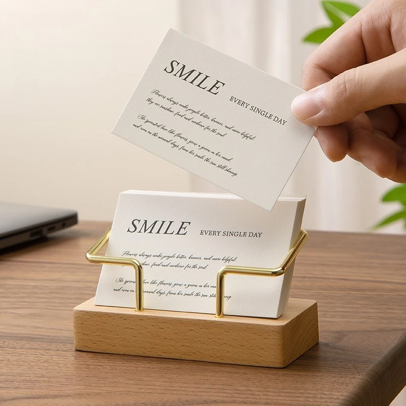 1PCS Professional Wooden Metal Business Card Holder for Hotel Reception Desk Restaurant  Desktop - Multipurpose Card Display