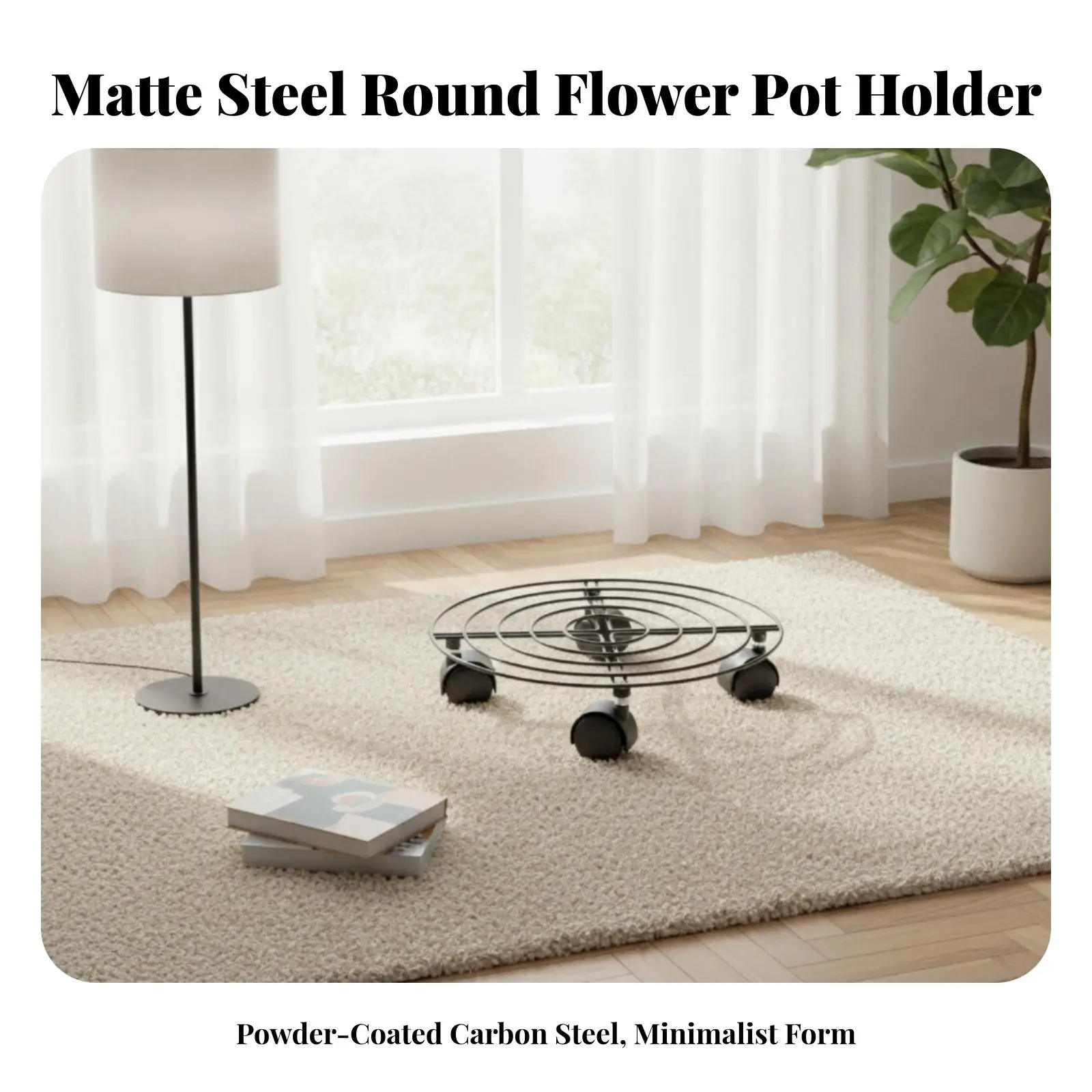 Carbon Steel Rolling Pot Stand with Four Casters for Rectangular Outdoor Pot Planter