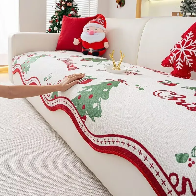 

Chenille Irregular Sofa Cushion Printed Cartoon Christmas Non-Slip Sofa Cover Couch Slipcovers Festival Home Decor Seat Pads