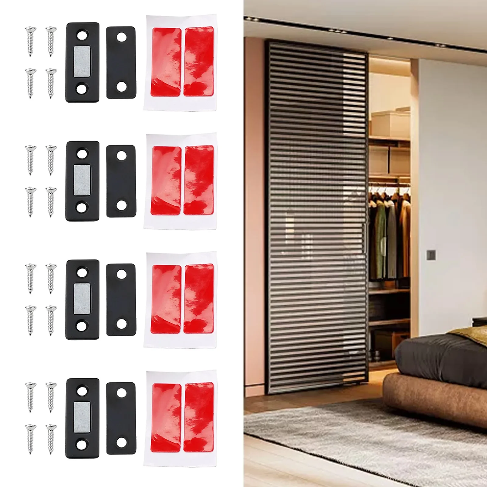 Invisible Magnet Door Suction Cabinet, Magnetic Locks, Protects Cabinet Doors And Drawers, Easy Installation (4 Sets)