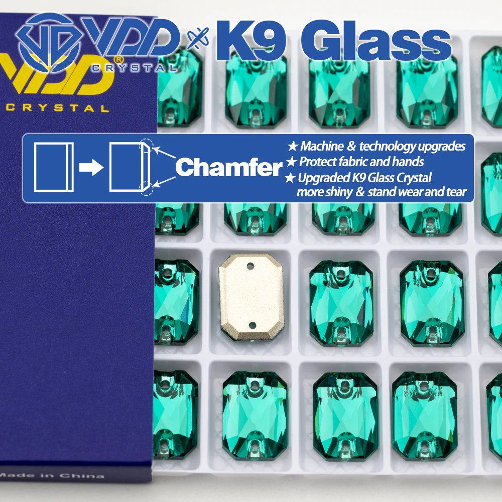 VDD Großhandel Smaragdschliff Hochwertige K9-Glas-Applikations-Strasssteine, Kristall-Flachrück-Applikationssteine zum Nähen für Bekleidungsdekorationen – Detail 2