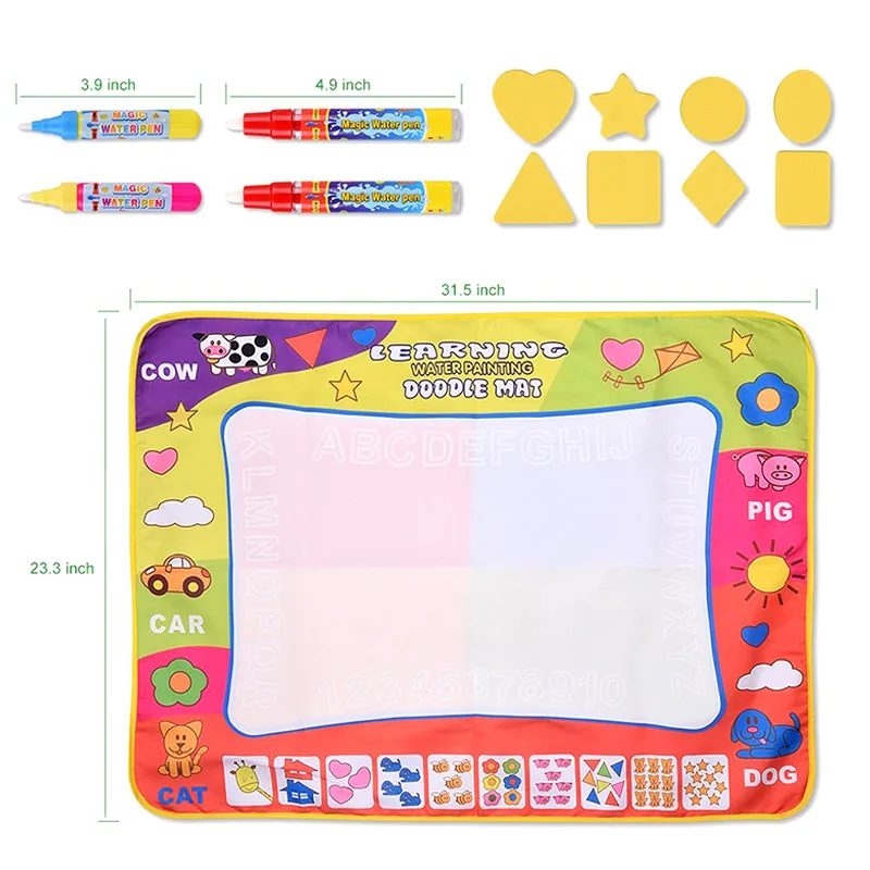 Water Drawing Mat Large  Mat Painting Board Writing Mats with 4 Pens 8 Molds Kids Learning Toy Water Drawing Mat